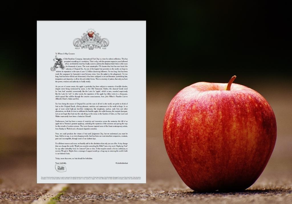 dole sunshine dsc letter to pope apple